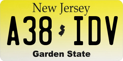 NJ license plate A38IDV