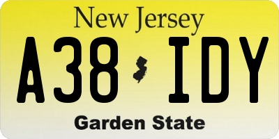 NJ license plate A38IDY