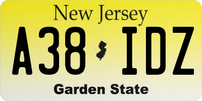 NJ license plate A38IDZ