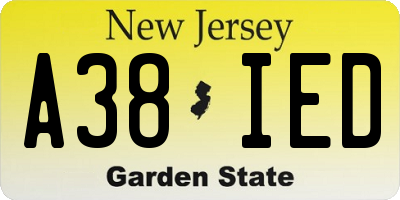 NJ license plate A38IED