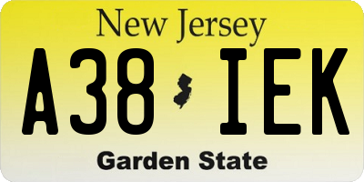 NJ license plate A38IEK