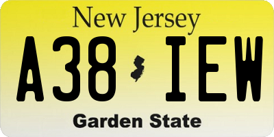 NJ license plate A38IEW