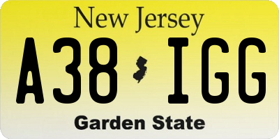 NJ license plate A38IGG
