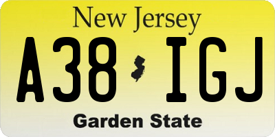 NJ license plate A38IGJ
