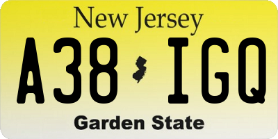 NJ license plate A38IGQ