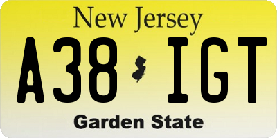 NJ license plate A38IGT