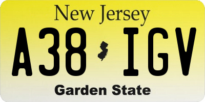 NJ license plate A38IGV