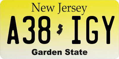 NJ license plate A38IGY