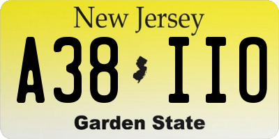 NJ license plate A38IIO