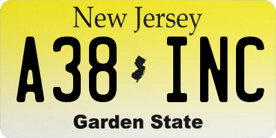 NJ license plate A38INC
