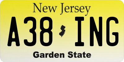 NJ license plate A38ING