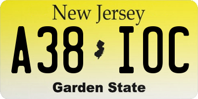 NJ license plate A38IOC
