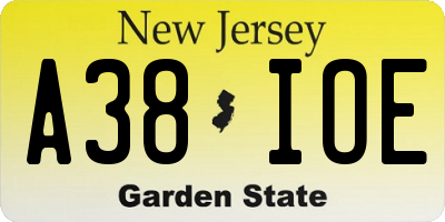 NJ license plate A38IOE