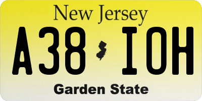 NJ license plate A38IOH