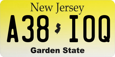 NJ license plate A38IOQ