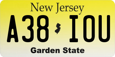 NJ license plate A38IOU