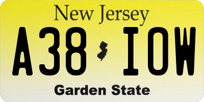 NJ license plate A38IOW