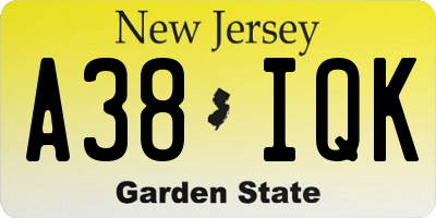 NJ license plate A38IQK