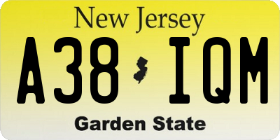 NJ license plate A38IQM
