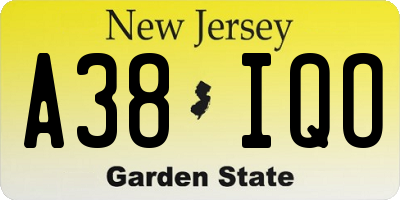 NJ license plate A38IQO
