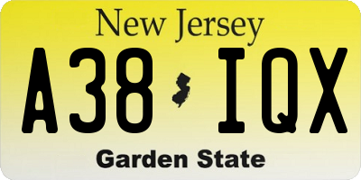 NJ license plate A38IQX