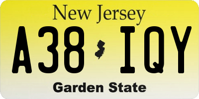 NJ license plate A38IQY