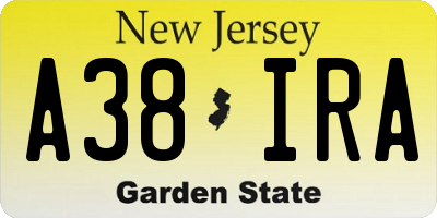 NJ license plate A38IRA