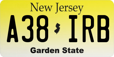 NJ license plate A38IRB