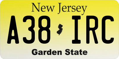 NJ license plate A38IRC