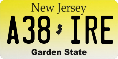NJ license plate A38IRE