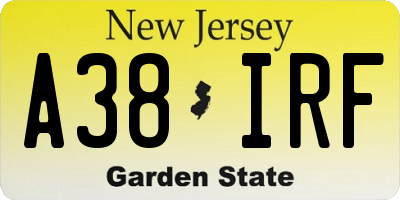 NJ license plate A38IRF