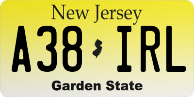 NJ license plate A38IRL