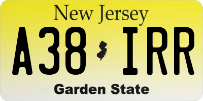 NJ license plate A38IRR