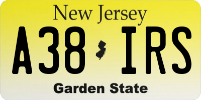 NJ license plate A38IRS