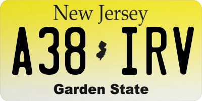 NJ license plate A38IRV