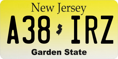 NJ license plate A38IRZ