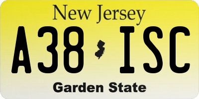 NJ license plate A38ISC