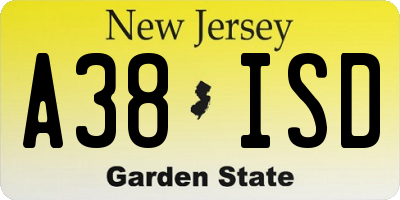 NJ license plate A38ISD