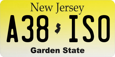 NJ license plate A38ISO