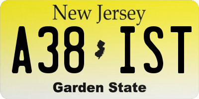 NJ license plate A38IST