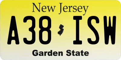NJ license plate A38ISW