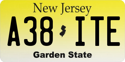 NJ license plate A38ITE