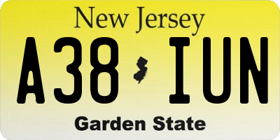 NJ license plate A38IUN