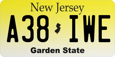 NJ license plate A38IWE