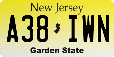NJ license plate A38IWN