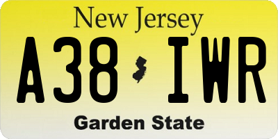 NJ license plate A38IWR