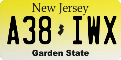 NJ license plate A38IWX