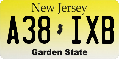 NJ license plate A38IXB