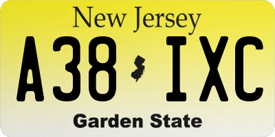 NJ license plate A38IXC
