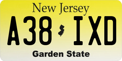 NJ license plate A38IXD
